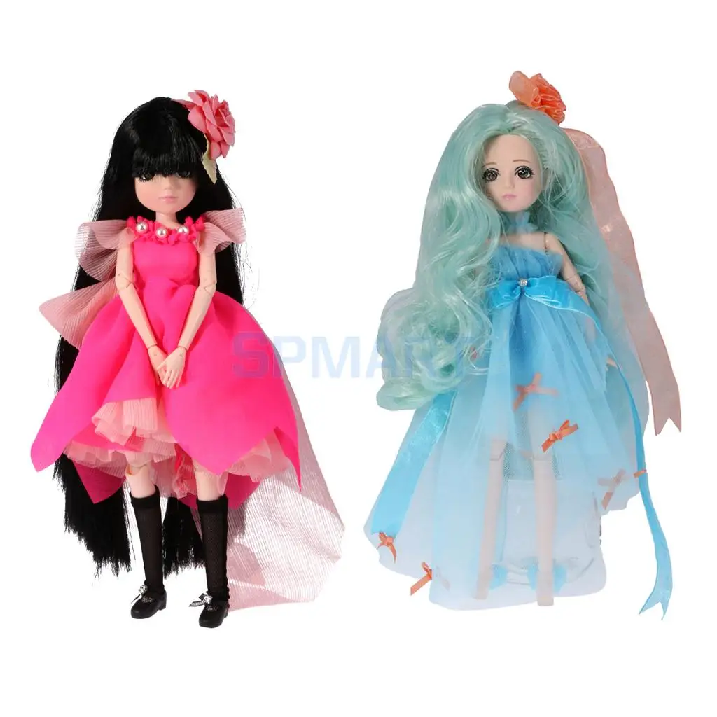 

2 Sets Flexible 30 Joints BJD Jointed Vinyl Body Dolls in Costume Making Postures Kid Toy Birthday Gift