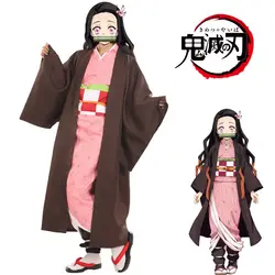 Лидер продаж; аниме «Demon Slayer Kimetsu no Yaiba»; костюмы для косплея; Kamado Nezuko; Кимоно на Хэллоуин; карнавальные вечерние костюмы; костюм