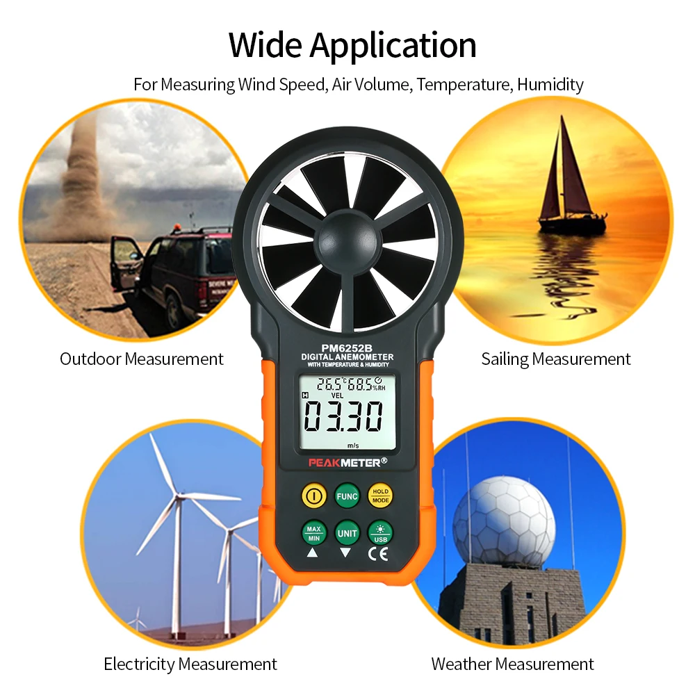 Anemeter RPM цифровой датчик скорости ветра USB измеритель объем воздуха температура