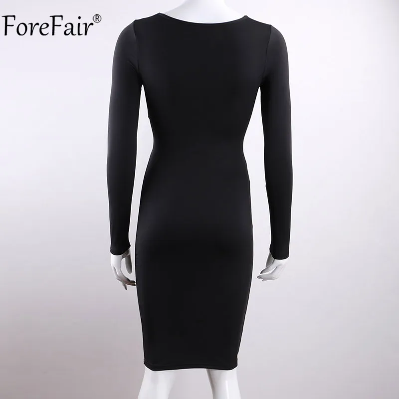 ForeFair с длинным рукавом Bodycon Midi Бандажное платье для женщин хлопок эластичные элегантные сексуальные платья белый черный красный Женское зимнее платье