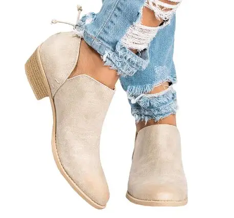 

CPI 2018 Spring Autumn Women Butterfly-knot Chelsea Boots Slip-On Med High Heels Pointed Toe Shoes Woman EE-120