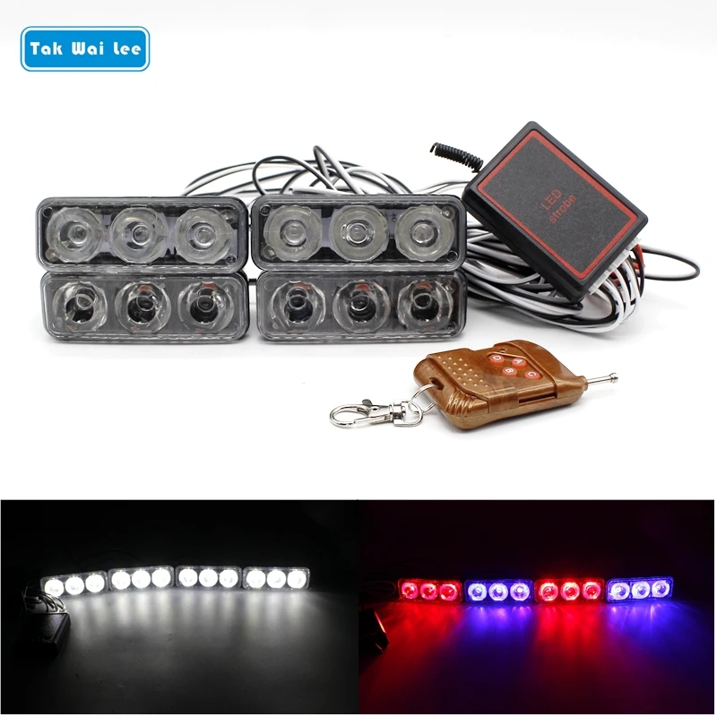 

Tak Wai Lee 4X LED DRL Daytime Running Light Bar Car Styling 8 Mode Strobe Flash Warning Work Lamp Day Headlight With Controller