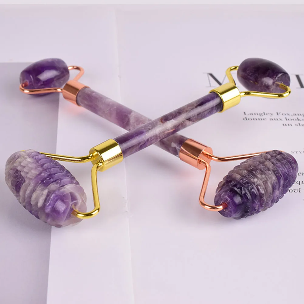 

Double Head Natural Rose Quartz Jade Roller Massage Face Lift Tools Real Green Jade Face Roller Amethyst Roller Facial Massager