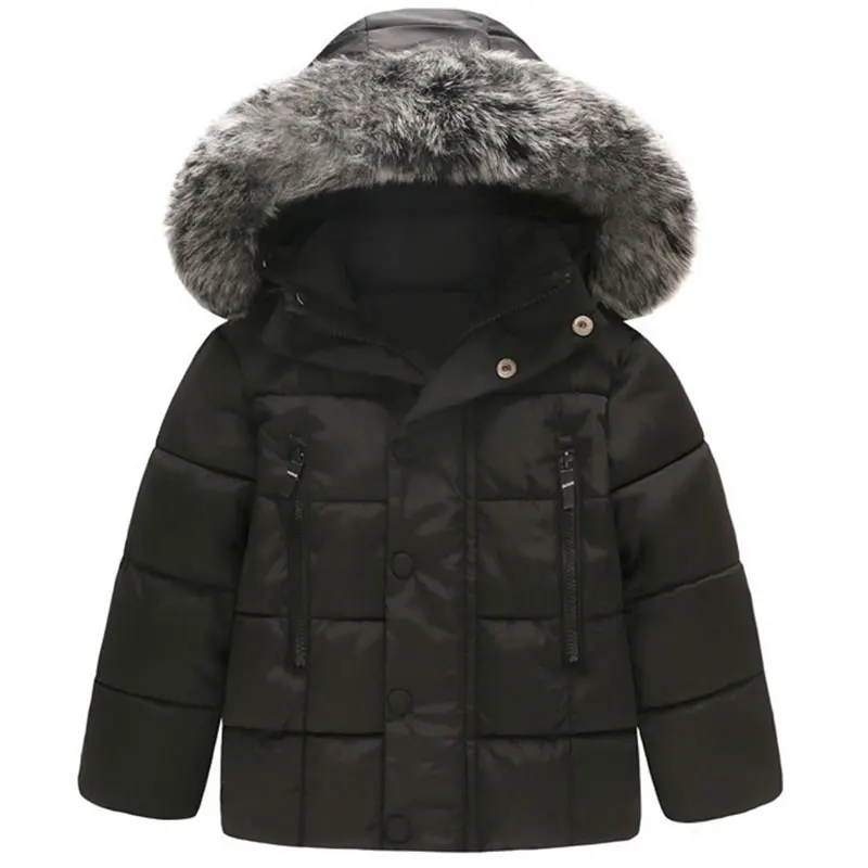 Куртка для маленьких мальчиков и девочек; детская зимняя плотная верхняя одежда с капюшоном; Рождественская теплая парка; одежда с хлопковой подкладкой; зимняя одежда - Цвет: Черный