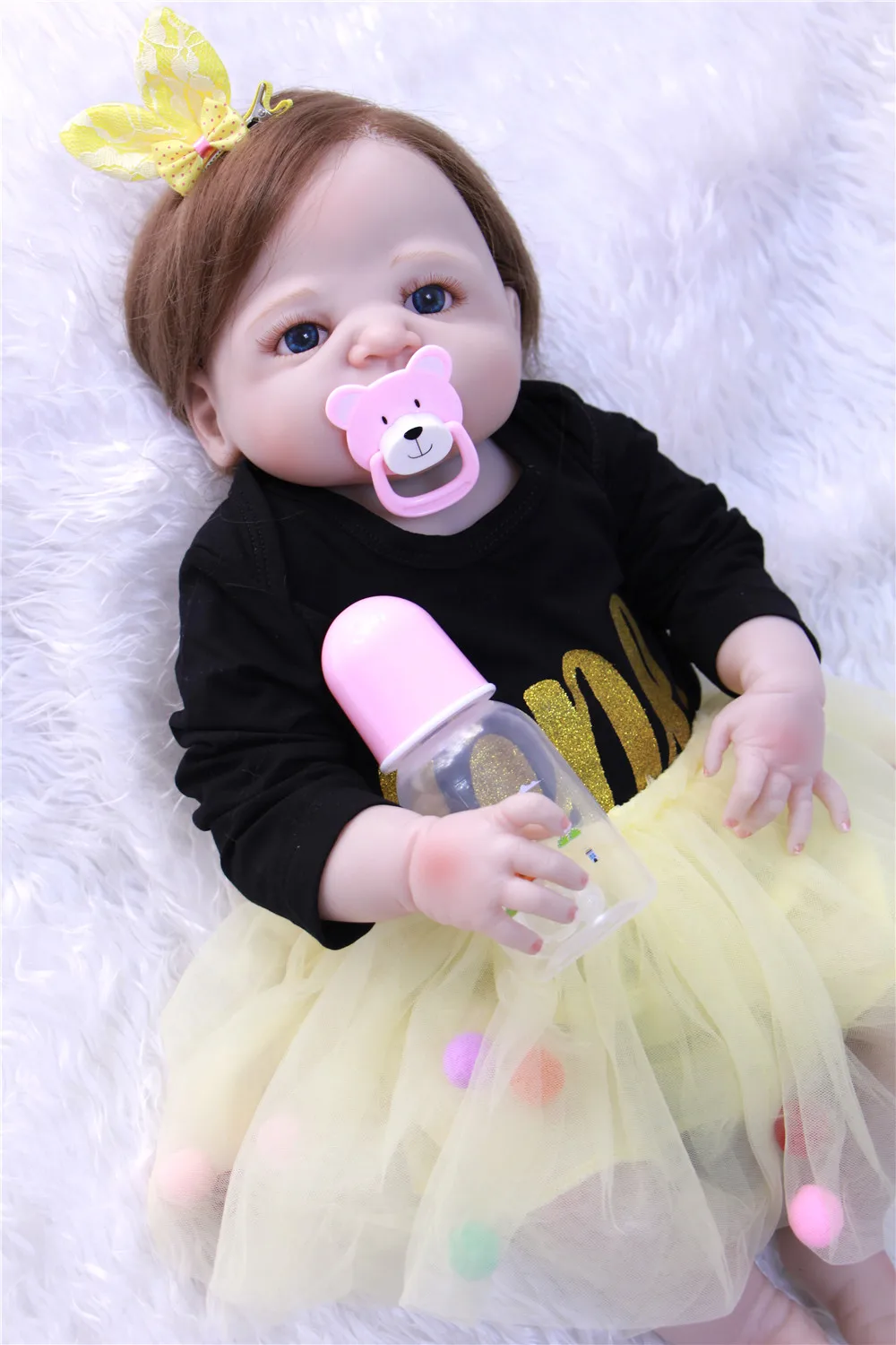 Реальный bebes кукла трансфер до натуралистичные куклы-игрушки для девочек 2" всего тела силиконовые для новорожденных и малышей платье для новорожденной принцессы; куклы волосы с корнями bonucas возрождённая
