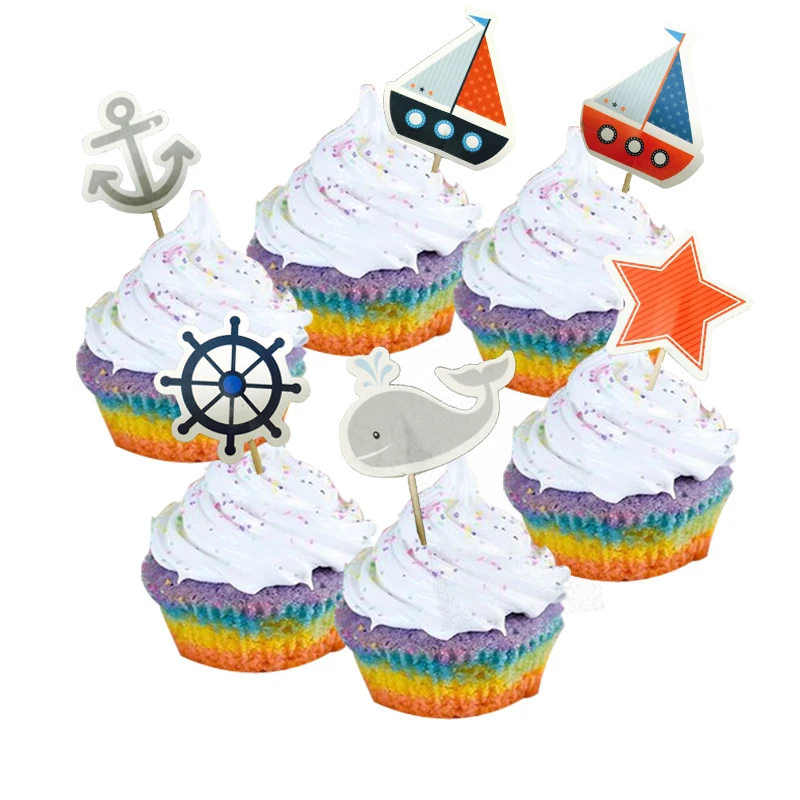 24pcs Ocean Sailor Theme Party Cake Topper Pick Wedding Favor Birthday Decor 24pcs Ocean Sailor Theme Party Cake Topper Pick Wedding Favor Birthday Decor