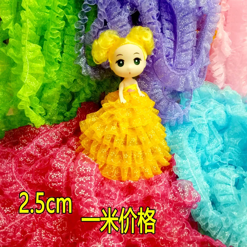 1M Tulle Lace Trim 2.5cm Flower Laces Ribbon Dolls Dress Sewing Accessories Snowflake Print Lace Fabric Trimmings Clothing RT15