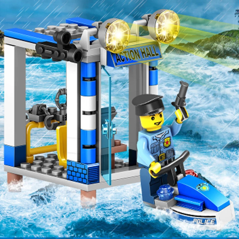 4 в 1 полицейская станция Набор модель строительные блоки Playmobil Кирпичи DIY