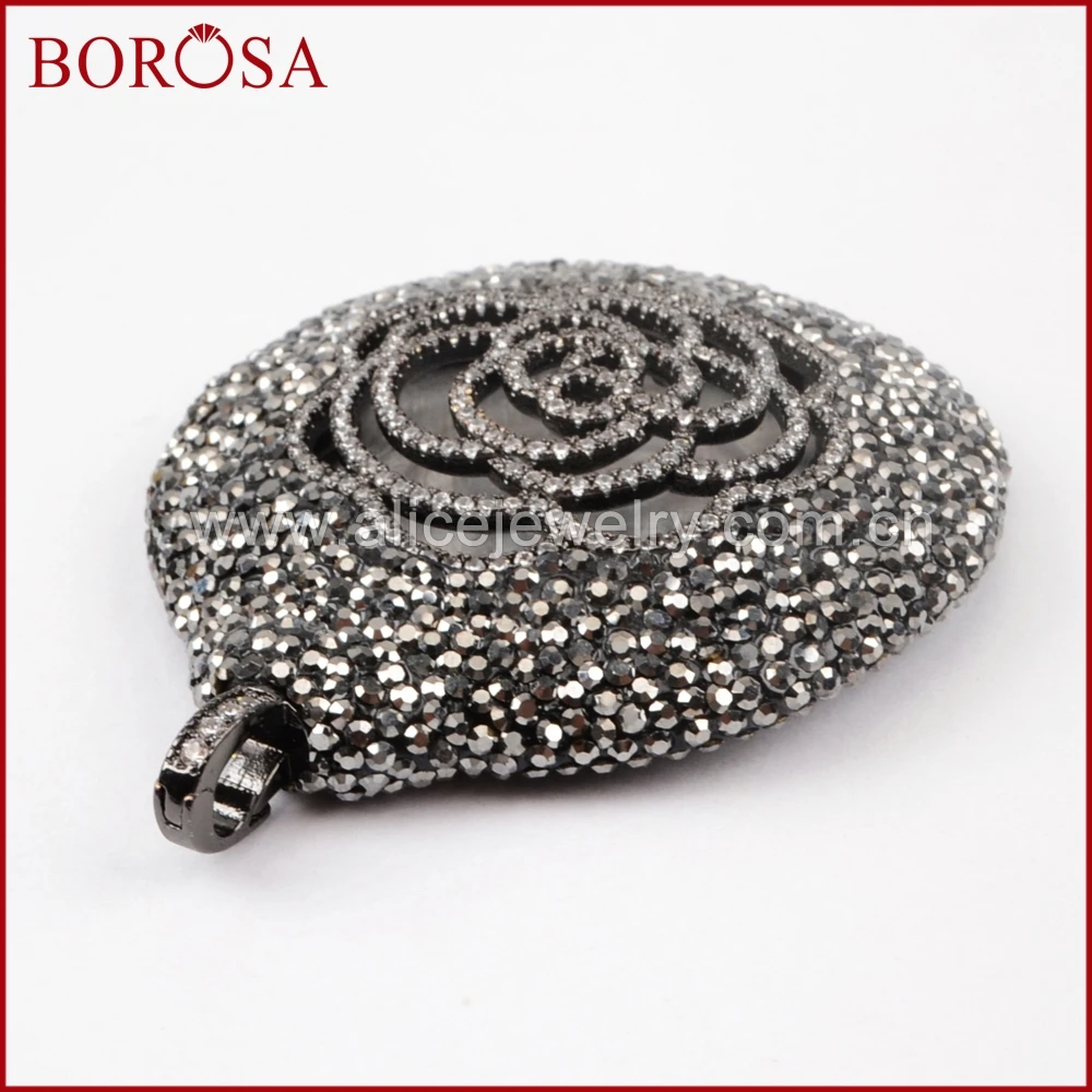 BOROSA 3 шт. Большой Круглый Кулон микро паве CZ цветок кулон с кристаллом горный