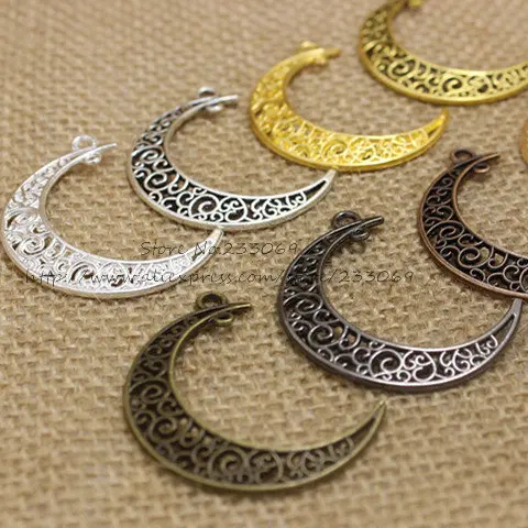 

PULCHRITUDE (30 pieces/lot) 30*41mm eight color Metal Alloy Hollow Moon Charms Jewelry Pendants Findings T0324