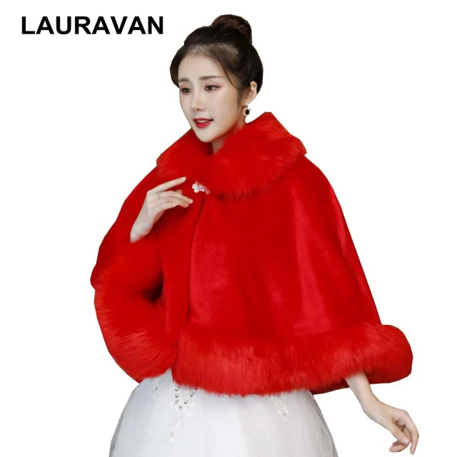 Disc 2019 Red Ivory Women Bridal Warm Big Shawl Bride Faux Fur Wrap Bolero Winter Warm Wedding Cape Shawl Jackets Cape Bridal Cloak