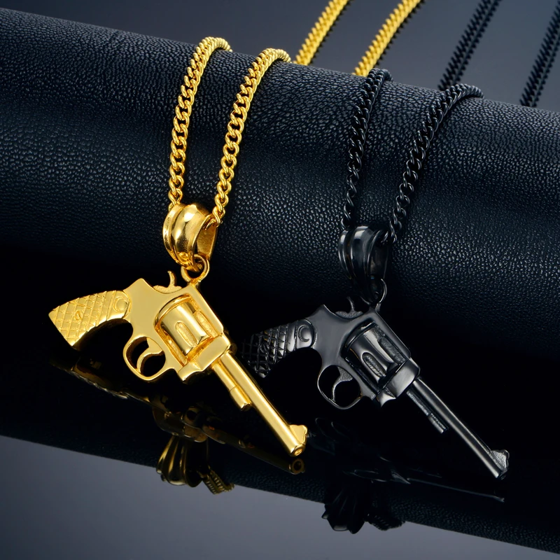 Gun Pendant Necklace Punk Rock Jewelry Men Women Revolver Gun Necklace