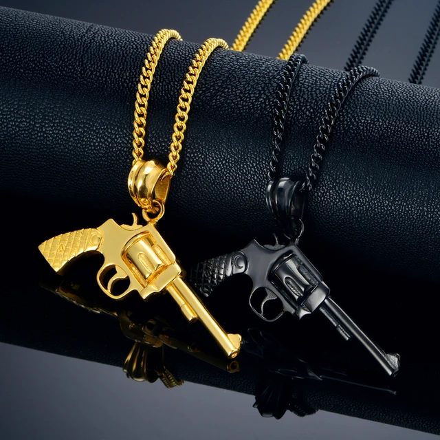 Gun Pendant Necklace Punk Rock Jewelry Men Women Revolver Gun Necklace