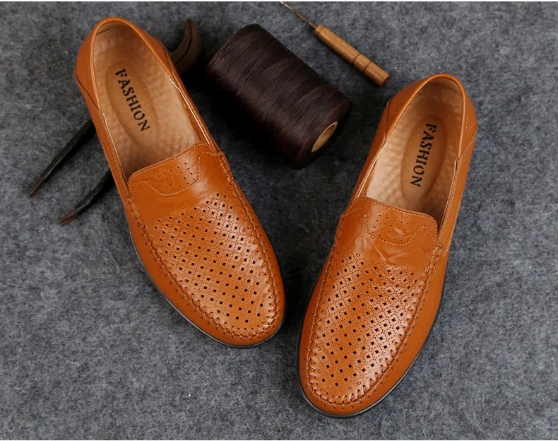 Driving shoes man leather hollow