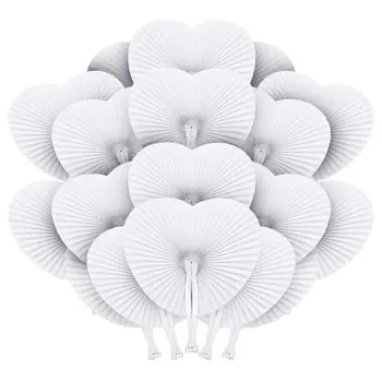 

30pcs Pocket Paper Fans Folding Handheld Fan Heart Shape for Wedding Party Guest Wedding Birthday Decoration(White)