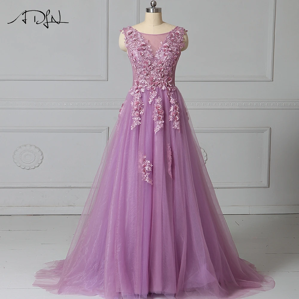 

ADLN Hot Sale Cheap Evening Dresses Long Scoop Sleeveless Floral Candy Color Prom Gown Robe de Soiree