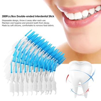 

200Pcs/Box Floss Interdental Brush Teeth Stick Toothpick Soft Silicone Double-ended Tooth Picks Oral Care