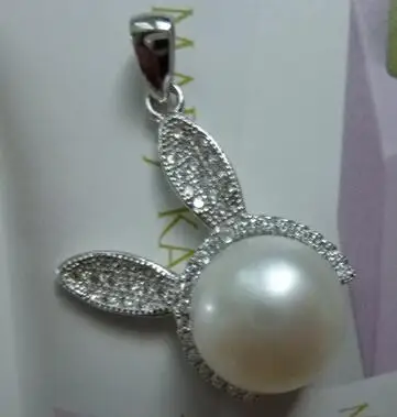 

Free shipping 1pcs big natural pearl pendant rabbit 11mm diameter pearl pendant with silver very beautiful