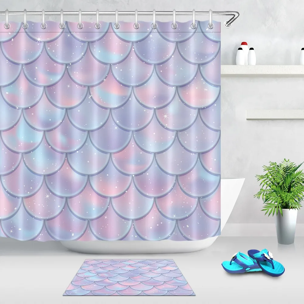 Lb Fish Scales Shower Curtain With Mat Set Mermaid Tail Bathroom Extra