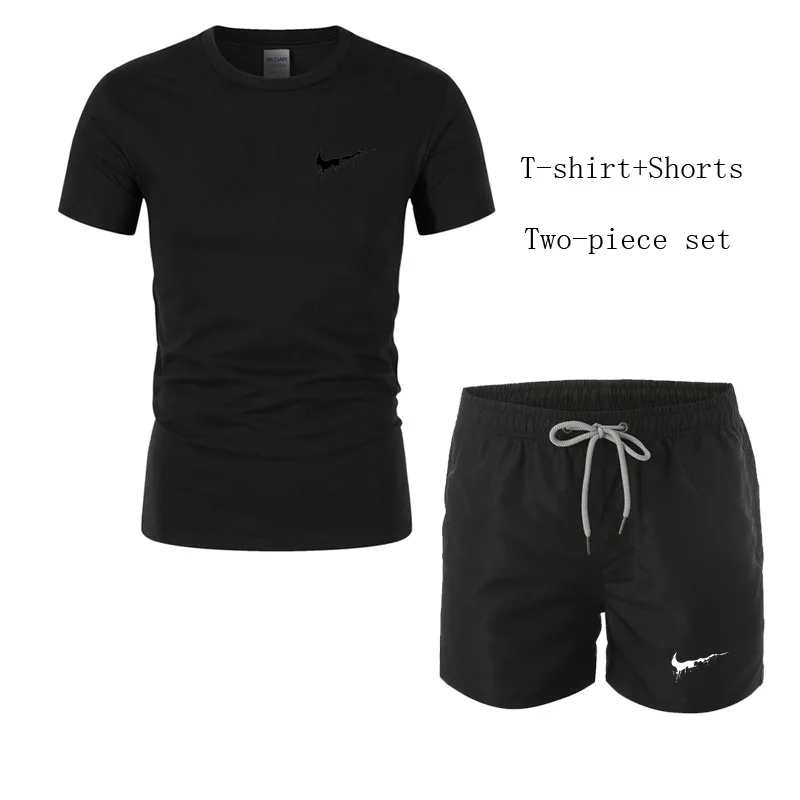 Летние мужские шорты для бега+ футболка мужская для спортзала, спортивные короткие штаны для фитнеса, Брендовые спортивные тренажеры, Мужской комплект из двух предметов - Цвет: Photo Color