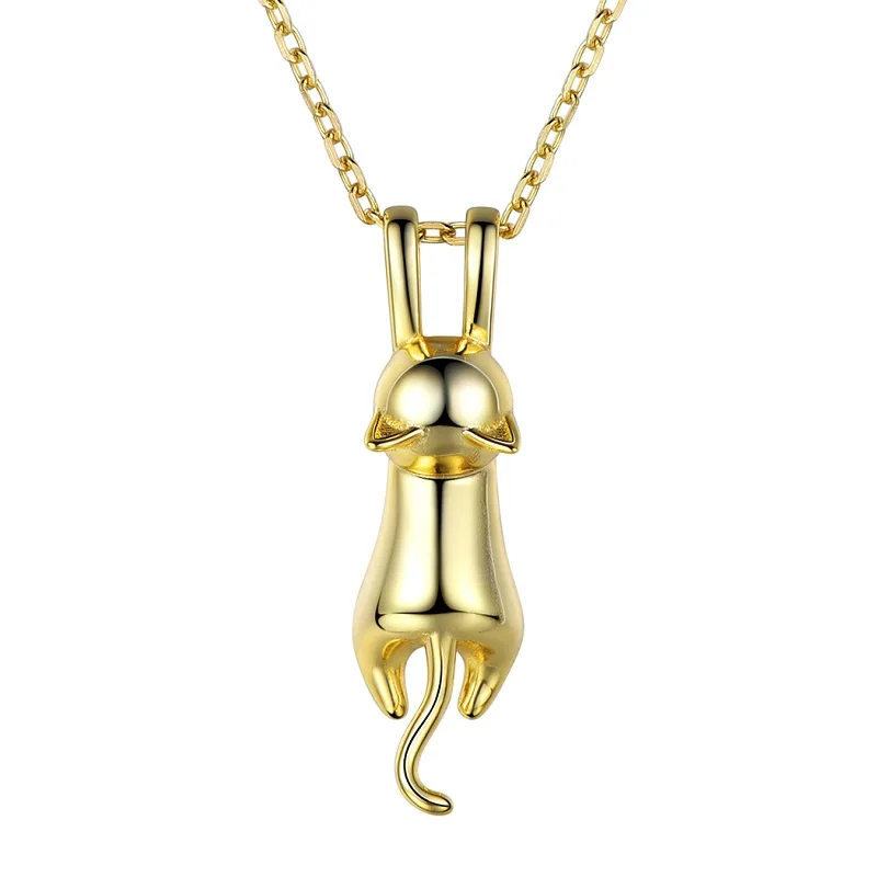 U7 925 пробы Серебряный минималистичный кулон в виде кошки/котенка и цепочка подарок на день матери для женщин ювелирные изделия в виде животных ожерелье SC36 - Окраска металла: Gold
