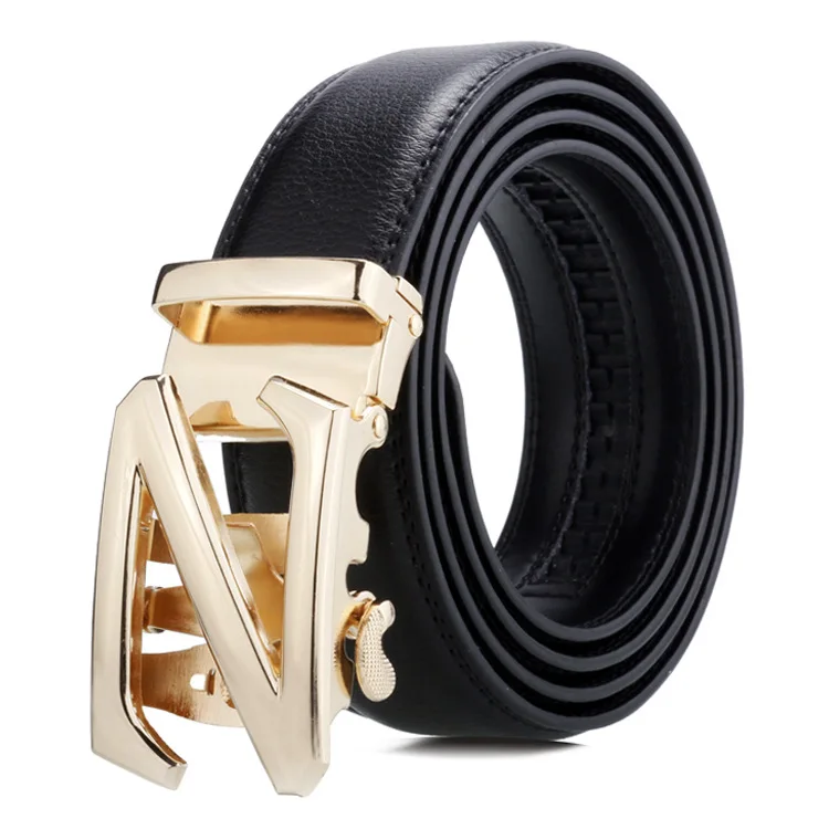 150cm men belt with stainless steel automatic buckle for mens cow real genuine leather luxury quality brand designer belts140cm - Color: Gold D