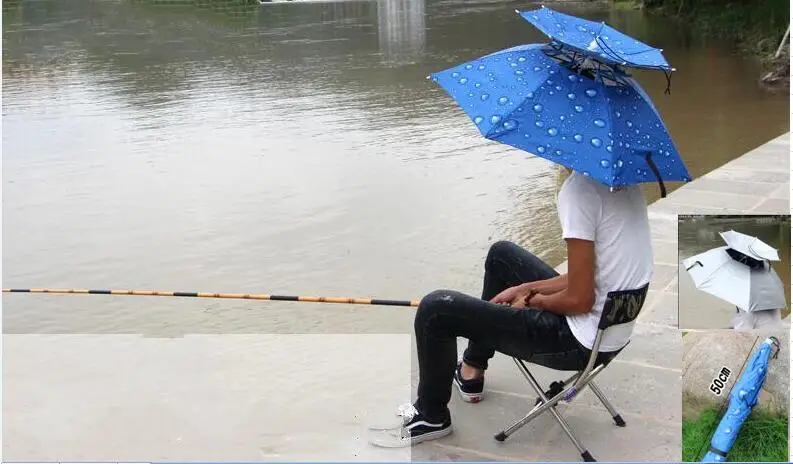 double layers foldable rainy head fishing umbrellas sun umbrella for outside blue silver men women mini head fishing umbrella 
