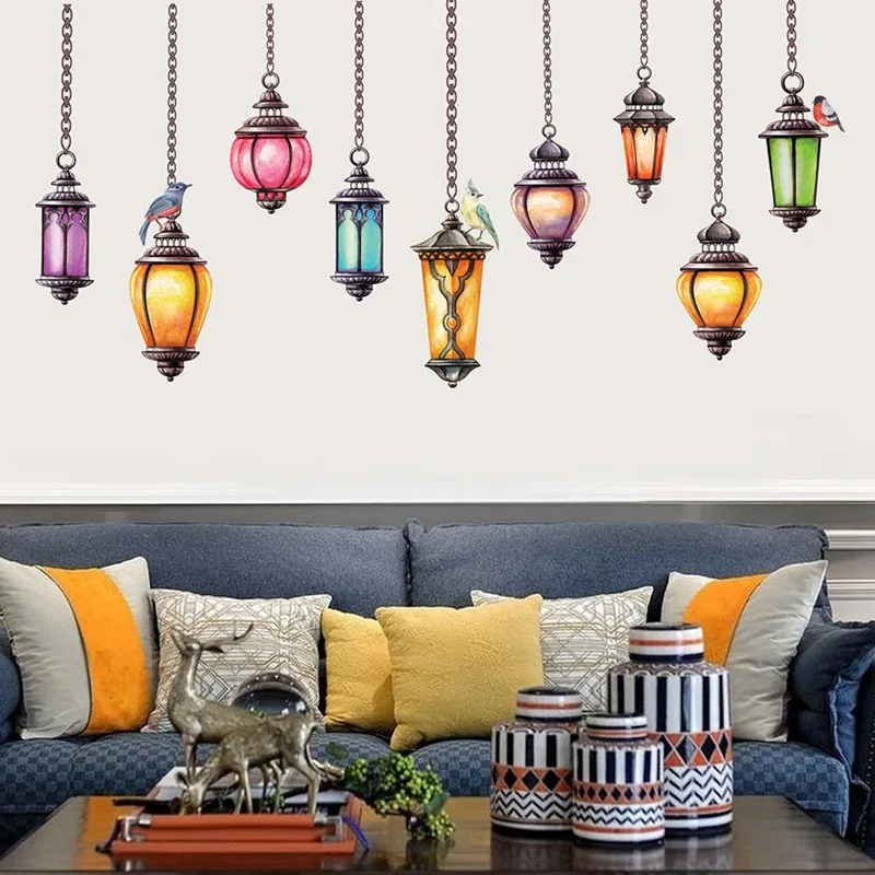 

Lantern Wall Sticker Creative 3D Colorful Wall Decal For Home Room Removable Droplight Wall Paper Chandelier Decor