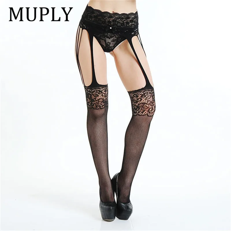 

Black Lace Stockings Open Crotch Tights Muply Lace Sexy Hosiery Women Thigh High Fishnet Embroidery Transparent Pantyhose Erotic