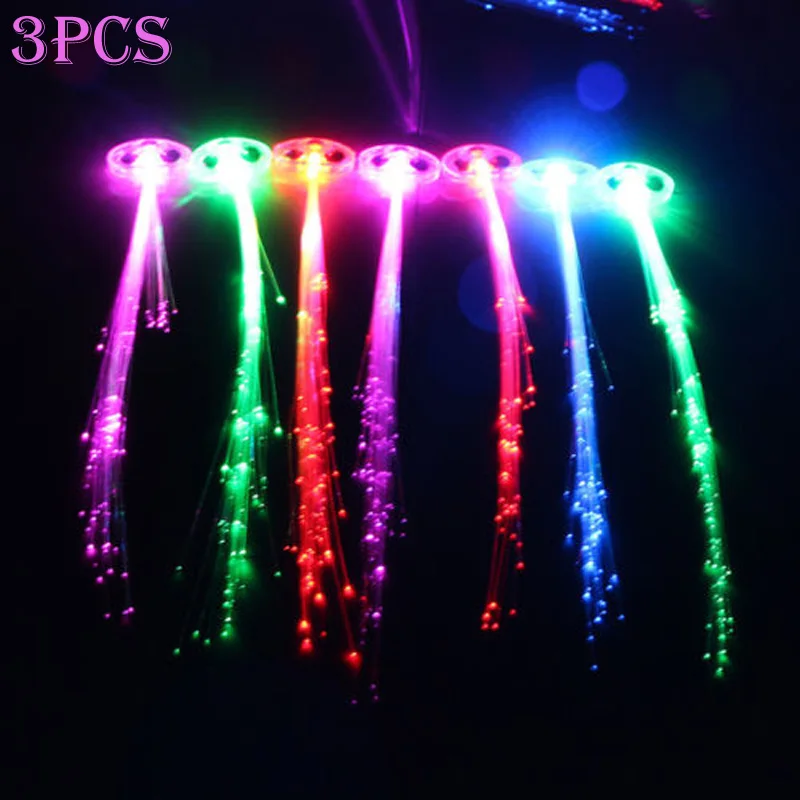 

3pcs Light-Up Hair Clips Extension LED Costume Flashing Fiber Braid Barrette Rave