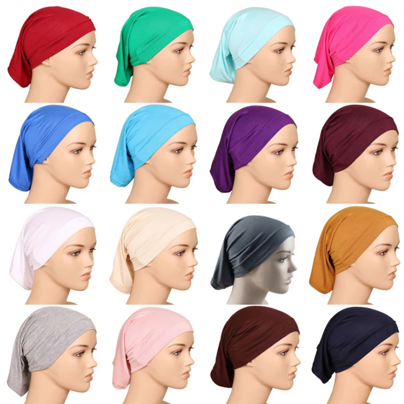 

Muslim Turban All-match Unisex 1PC High Quality Mercerized Cotton India Caps Solid Hats High Elastic Hot Sale Soft New