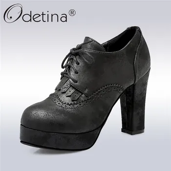 

Odetina New Fashion Elegant Shoes For Women Platform Pumps Square High Heels Ladies Shoes Cross Strap Pumps Big Size 32-43