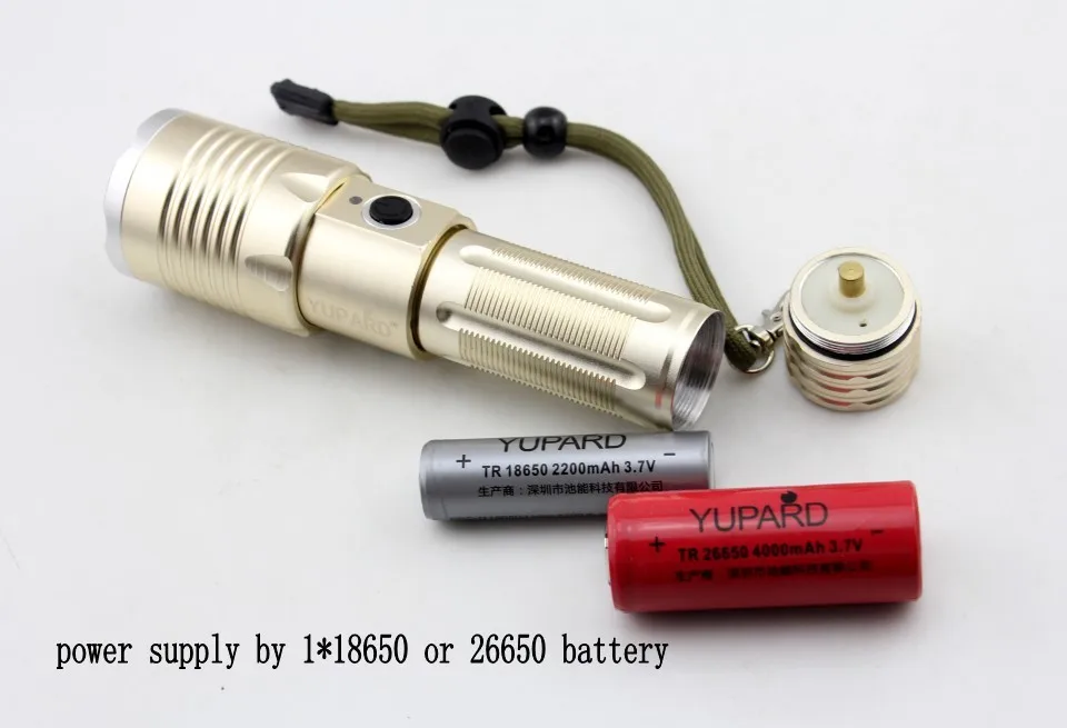 YUPARD XM-L T6 1000 люмен фонарик масштабируемый яркий фонарик 3 x AAA или 1x18650 26650 + перезаряжаемый аккумулятор 26650 + зарядное устройство