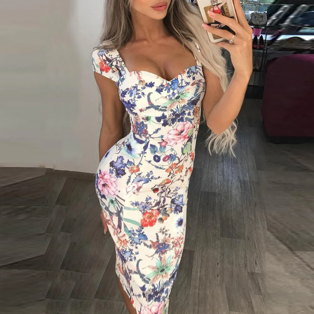 

Fashion Party Dress Women Short sleeve floral print maxi Sexy Ladies Multicolor Pint Holiday Dresses Women Clothes vestidos C4