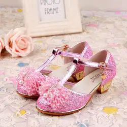Haochengjiade Обувь для девочек Обувь кожаная для девочек Для детей обувь Мэри Джейн на высоком каблуке для вечеринок принцессы бантом блеск