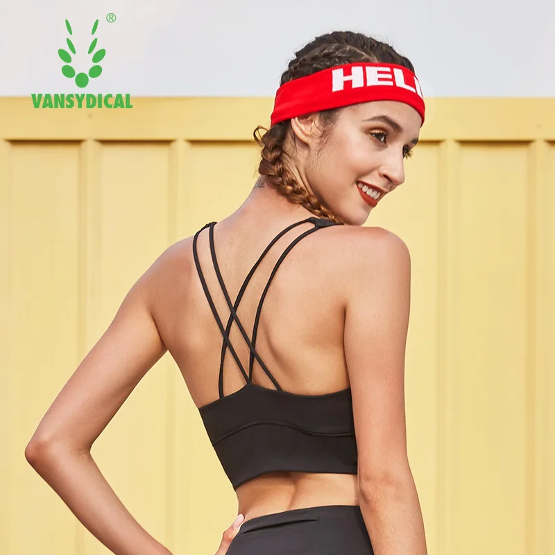 Vansydical Sexy Yoga Tops Cross Straps Gym Yoga Bras Sports Underwear