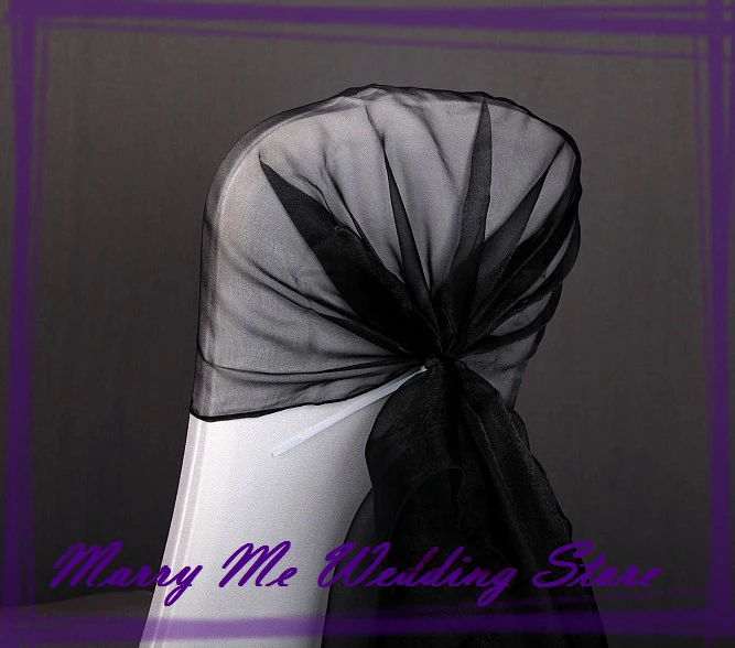 100 BLACK Organza Wrap Hood Sashes Organza Chair Hood Chair Cover Sash