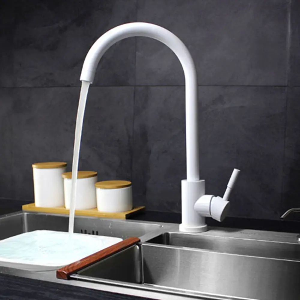 

SUS 304 stainlessl steel Tap Kitchen Faucets Contemporary White paint Spool Mixer Water Faucet With Hot And Cold Double Control