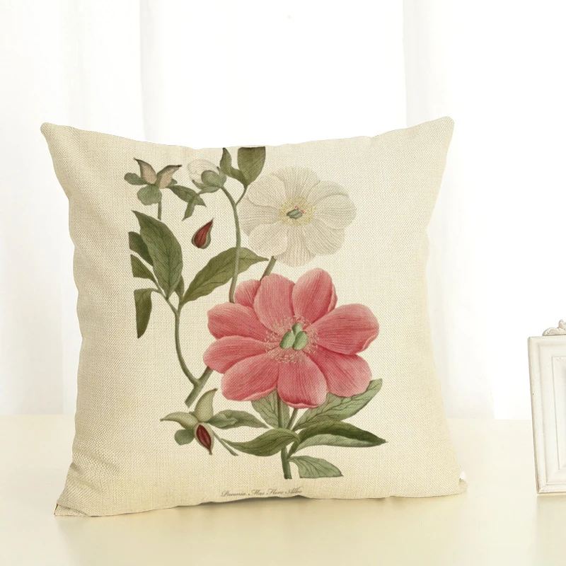 Shabby Chic Decor Printed Blue Flowers Cushion Cover 45x45cm Linen Frame Throw Pillow Covers Pillow Cases Cushions Home Decor