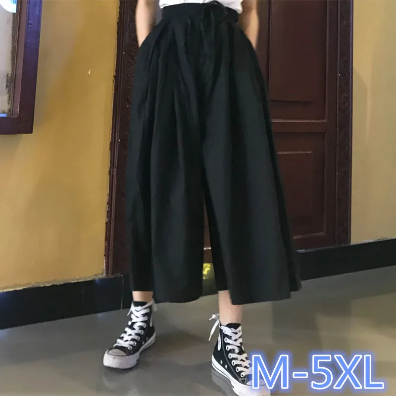 

Plus Size M-2XL,3XL,4XL,5XL Women Wide Leg Pants Summer High Waist Loose Ankle-Length Pants Trousers OL Culottes Pants (E7902