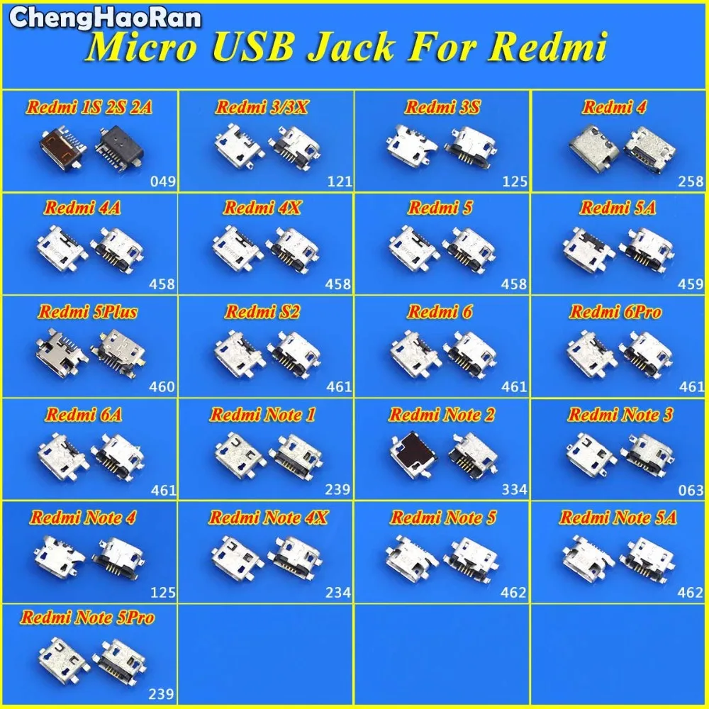 Разъем Micro USB ChengHaoRan гнездо Connnector для Xiaomi Redmi 1S 2A 2S 3 3X 3S 4 4A 4X 5 5A 5Plus 6 6Pro 6A Note 1 2 5A|Шлейфы