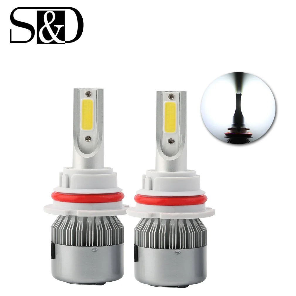 

2pcs HB5 9007 Hi/Lo LED Headlight Bulb Clear Arc Beam - 72W 7200LM COB Headlamp Conversion Kit - Xenon White 6000K Super Bright