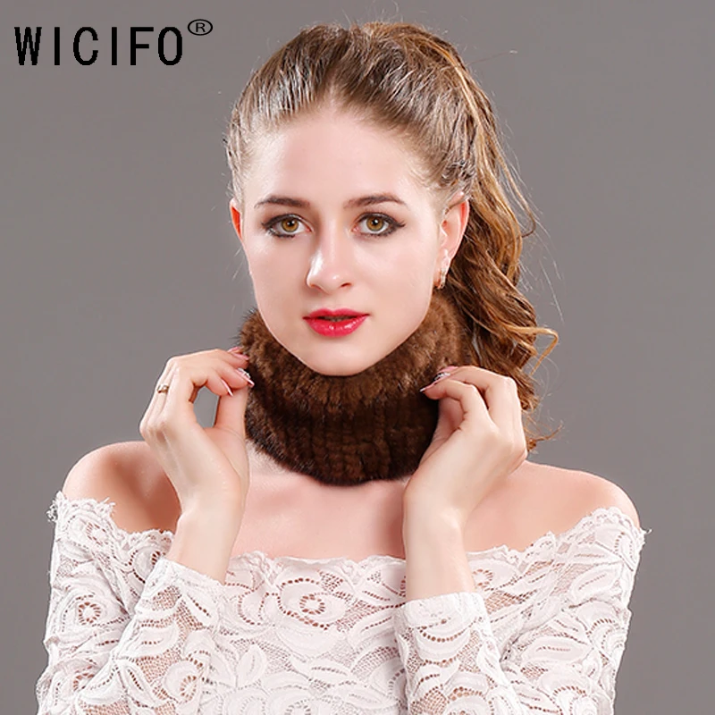 

2019 Women Real Fur Handmade Stretch Fur Scarf Knit Genuine mink Fur Headbands Girls Natural Fur Ring Cowl Snood Scarves Winter