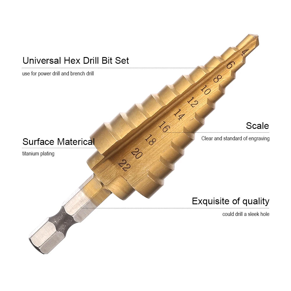 JelBo HSS ступенчатое сверло 4-22 мм набор инструментов для сверления металла мини-корончатое сверло шестигранное титановое ступенчатое конусное сверло с деревянным отверстием электроинструменты