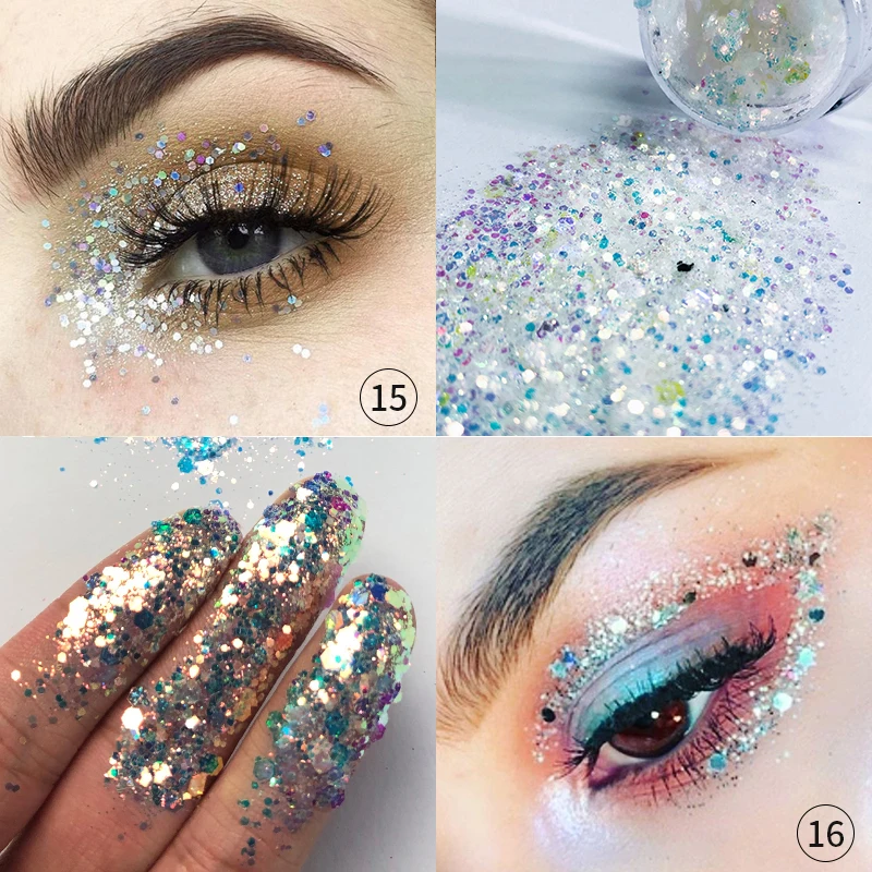 Профессиональный Фотофон 2 шт./компл. Eyes Sequins; блестящие вечерние макияж блестящие расшитые блестками с раскрашенным в яркие цвета глаз, губ и тела, накладные ногти, покрытие для косметики - Цвет: 2pcs 1set  15  16