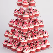 YestBuy 5 ярусов Maypole квадратная Свадебная вечеринка дерево башня акриловый Кекс Дисплей Стенд(5 ярусов(10 см зазор)(16," дюймов