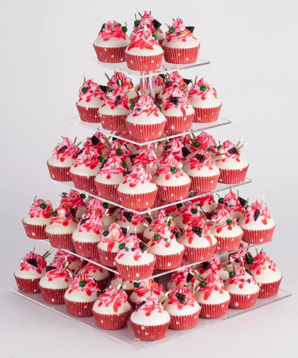 

YestBuy 5 Tier Maypole Square Wedding Party Tree Tower Acrylic Cupcake Display Stand (5 Tier (10cm gap))(16.9" Inches)