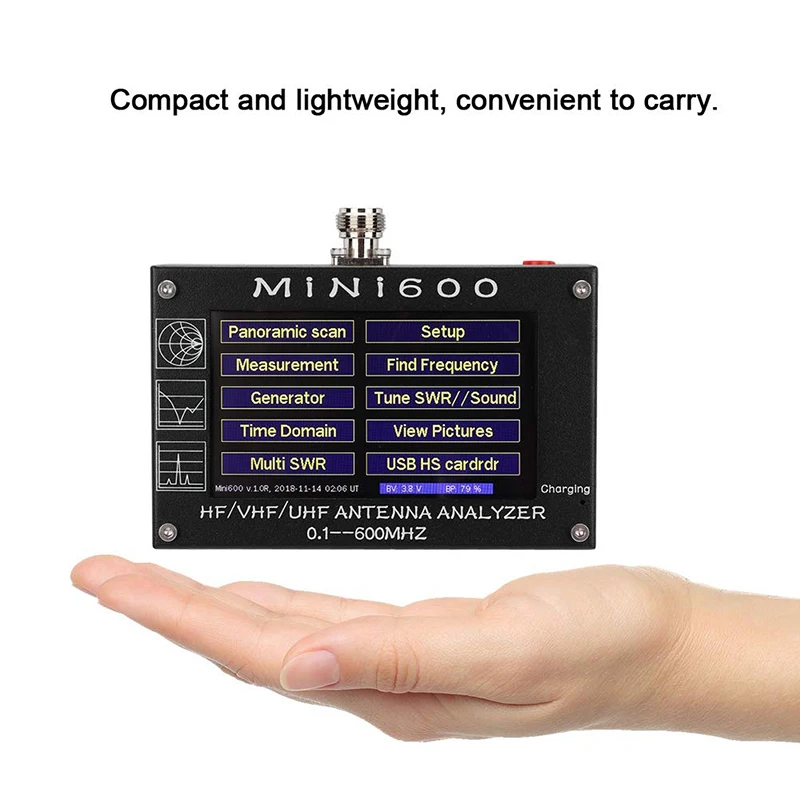 Lusya 4.3 inch LCD Mini600 HF VHF UHF Antenna Analyzer 0.1-600MHz SWR Meter 1.0-1999 5V1.5A For Radio C6-007 (10)