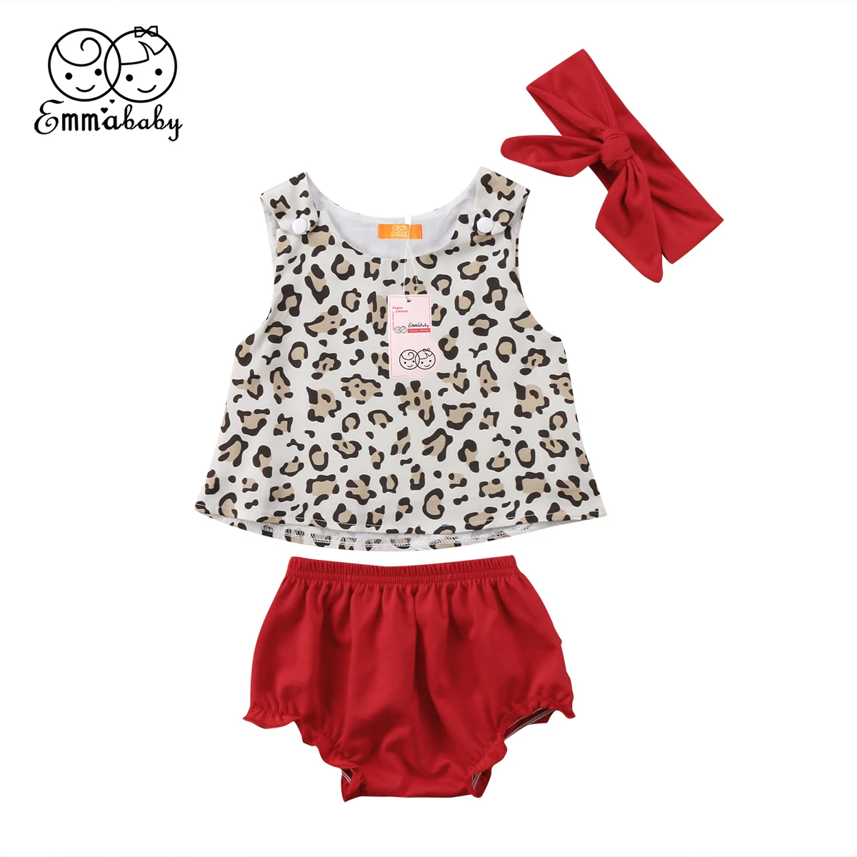 2018 new summer kid outfit set Newborn Flower Baby Girls sleeveless Leopard Tops +Tutu shorts Pant Headband 3pcs Outfits Clothes | Детская