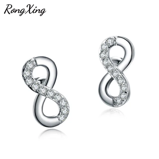 Rongxing Unique 8 Shape Infinity Stud Earrings For Women White Gold Rongxing Unique 8 Shape Infinity Stud Earrings For Women White Gold Filled Zircon Birthstone Wedding